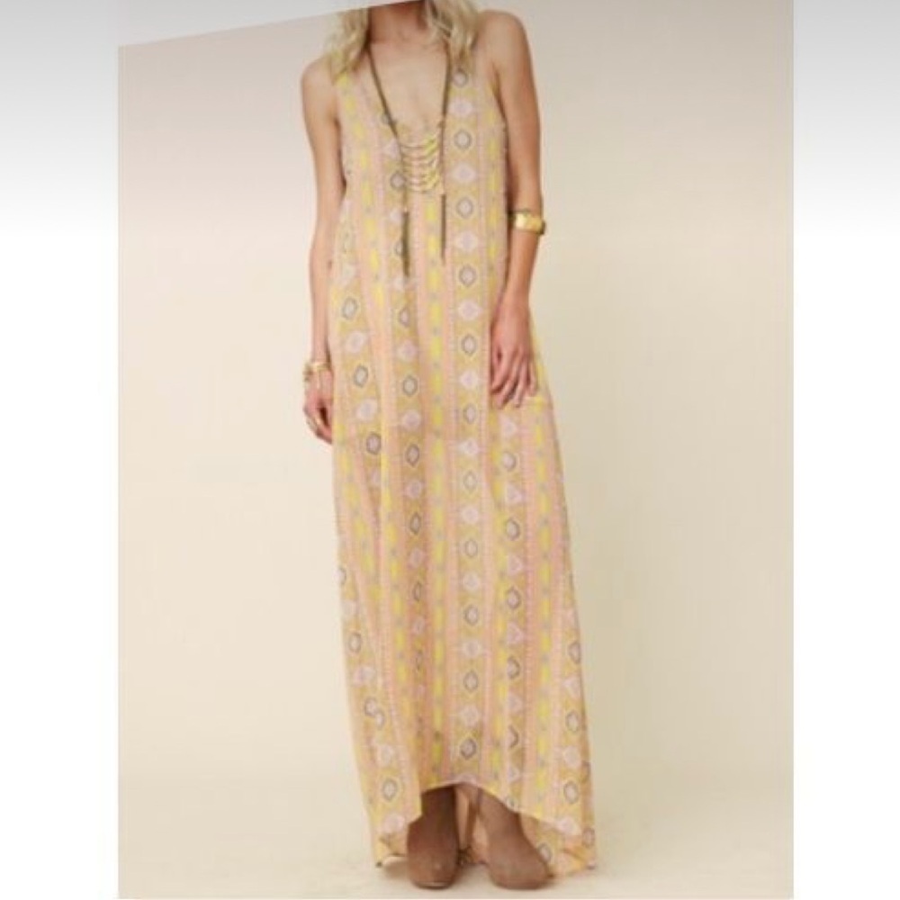 Show Me Your MUMU Size Medium Boho Hippie Pastel Maxi Tank Dress V Neck
